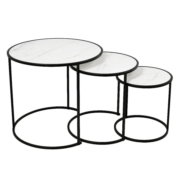 Set de 3 Mesas Auxiliares Nido Redondas de Estilo Moderno Diseño Apilable (Blanco)