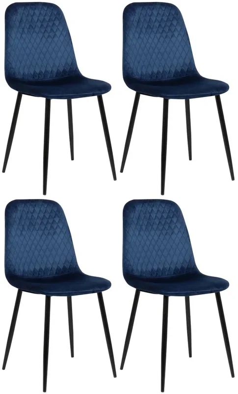 Set de 4 sillas de comedor Giverny en tela o terciopelo Azul 54X44X88 cm