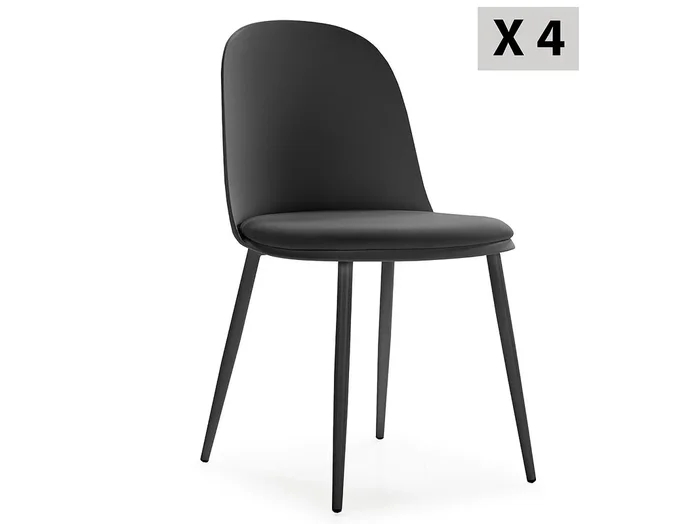 Set de 4 sillas Kana Negro, patas metálicas y asiento tapizado