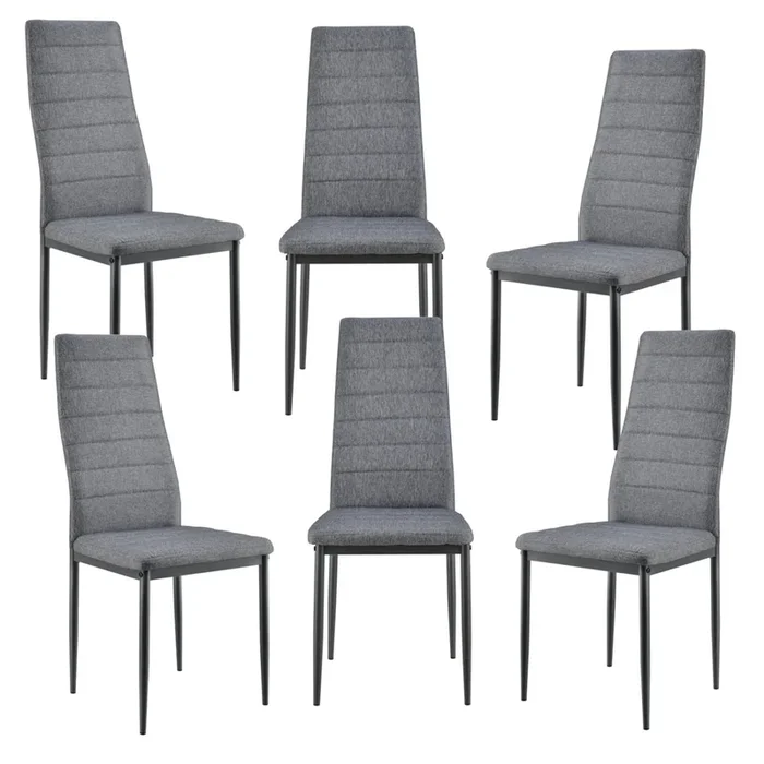 Set de 6x sillas de Comedor Lidköping tapizadas de tela y acero – 96 x 43 x 52 cm Gris [en.casa]