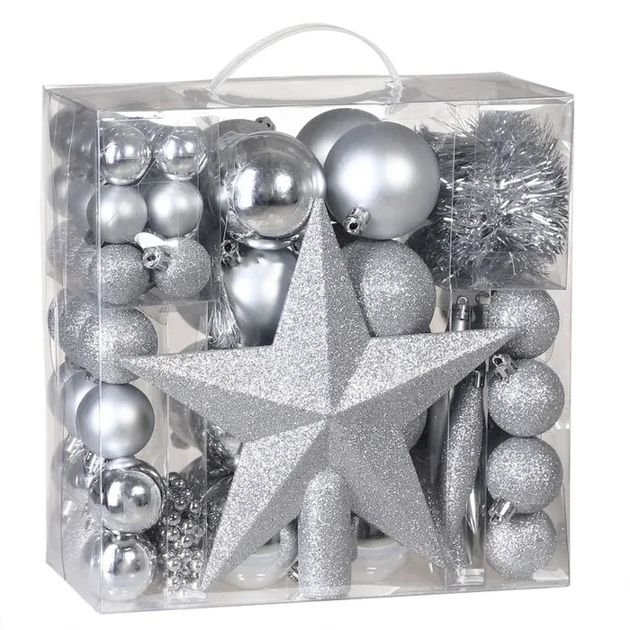 Set de 77 diferentes adornos bolas de navidad Plata