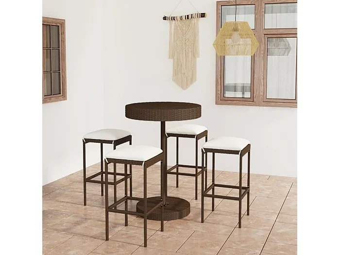 Set de bar para jardín 5 pzas y cojines ratán sintético marrón ES508573