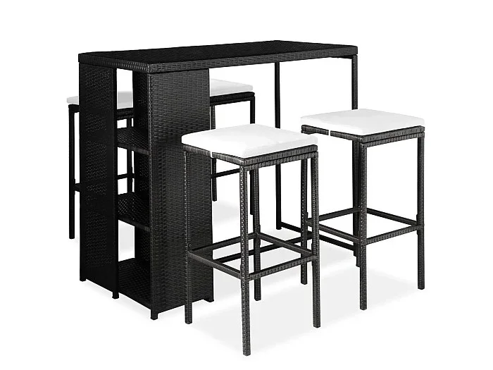 Set de bar para jardín 5 pzas y cojines ratán sintético negro ES797137