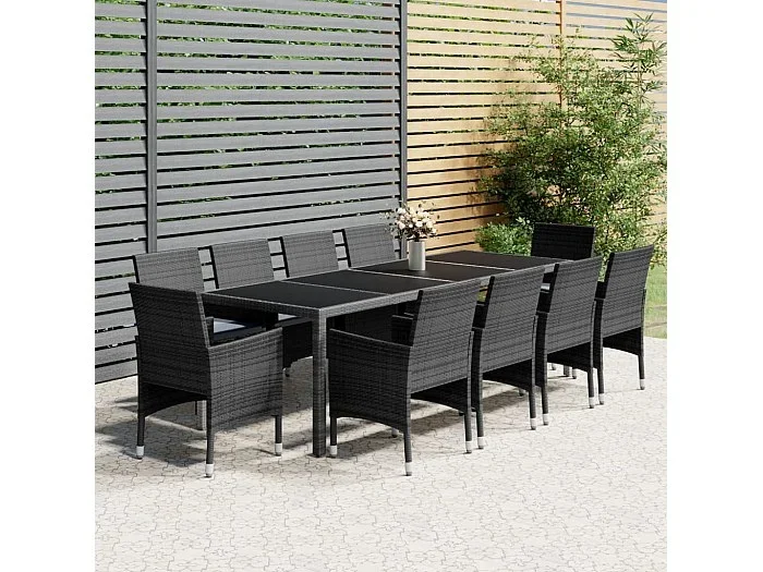 Set de comedor de jardín 11 pzas ratán sintético gris