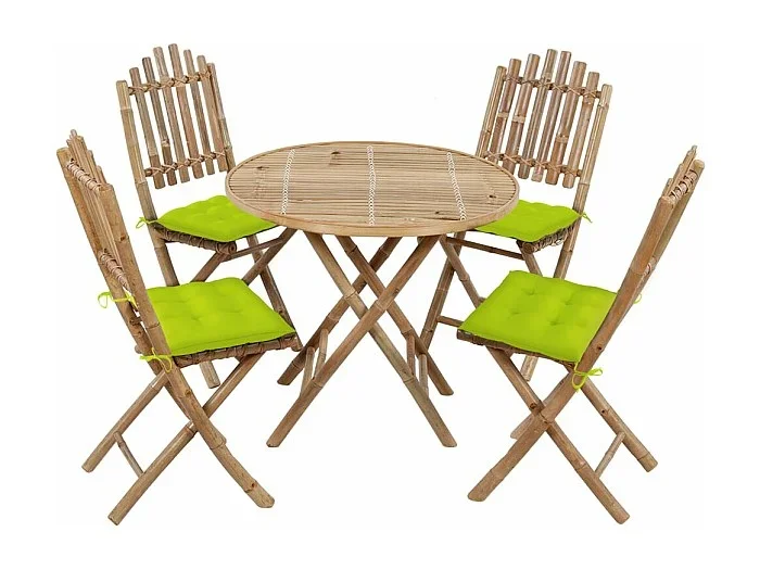 Set de comedor de jardín plegable 5 piezas con cojines bambú ES747171