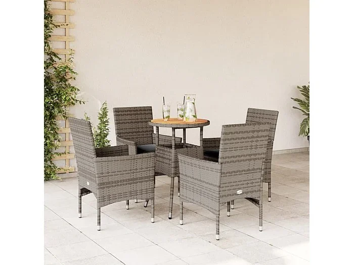 Set de comedor jardín 5 pzas con cojines ratán PE acacia gris ES188621