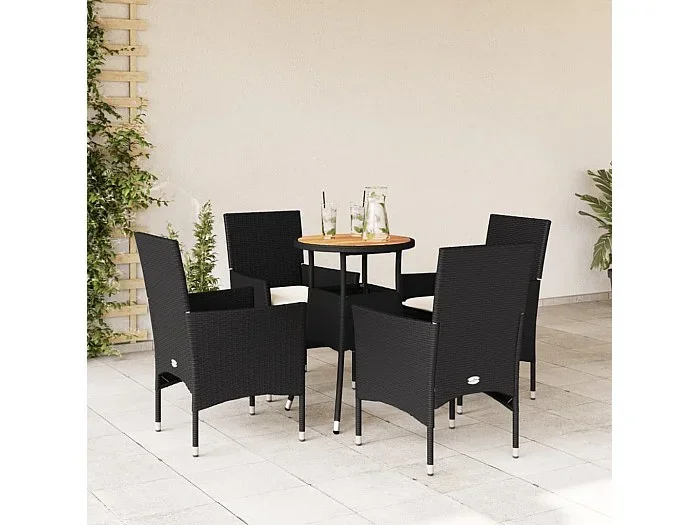 Set de comedor jardín 5 pzas con cojines ratán PE acacia negro ES271079