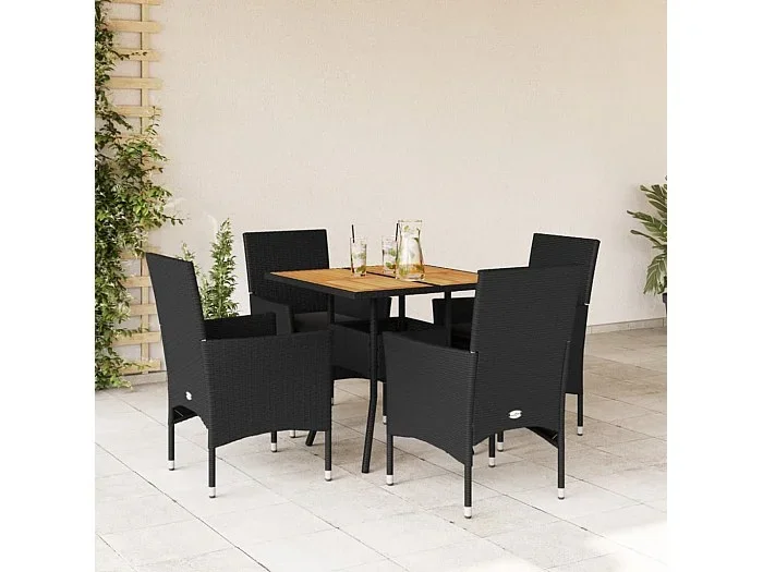 Set de comedor jardín 5 pzas con cojines ratán PE acacia negro ES397100