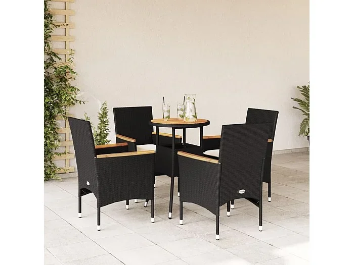 Set de comedor jardín 5 pzas con cojines ratán PE acacia negro ES477972