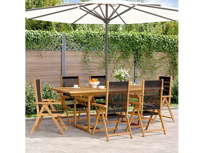 Set de comedor jardín 7 piezas polipropileno madera maciza negro
