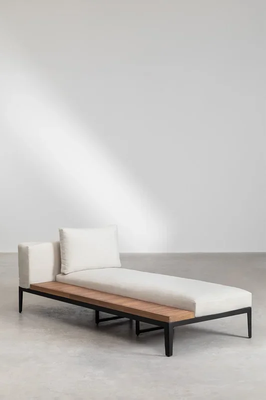 Set de Jardín con Sofá Chaise Longue en Aluminio y Madera de Acacia Taranis Negro – SKLUM