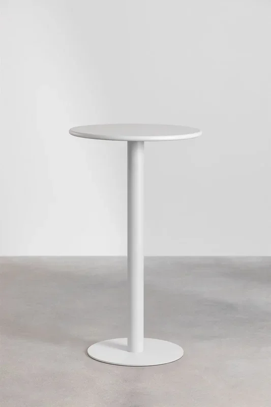 Set de Mesa Alta Redonda en Metal (Ø60 cm) Mizzi y 2 Taburetes Altos de Jardín Omara Gris Claro – SKLUM