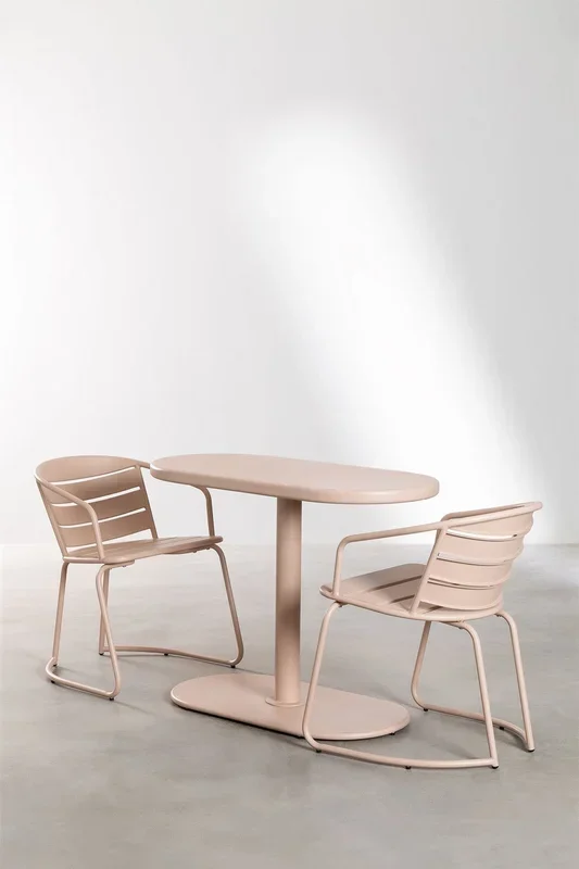 Set de Mesa Ovalada & 2 Sillas de Jardín Janti Beige Nude – SKLUM