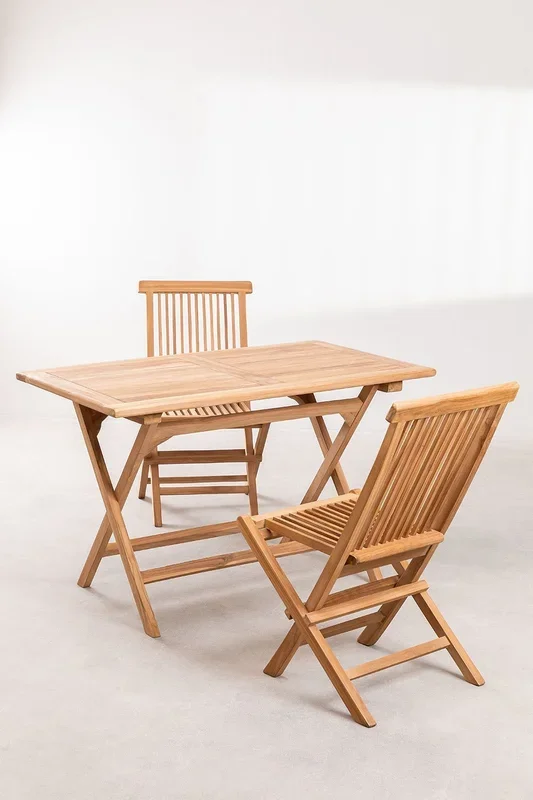Set de Mesa Rectangular (120×70 cm) y 2 Sillas de Comedor Plegables en Madera de Teca Pira Madera de Teca – SKLUM