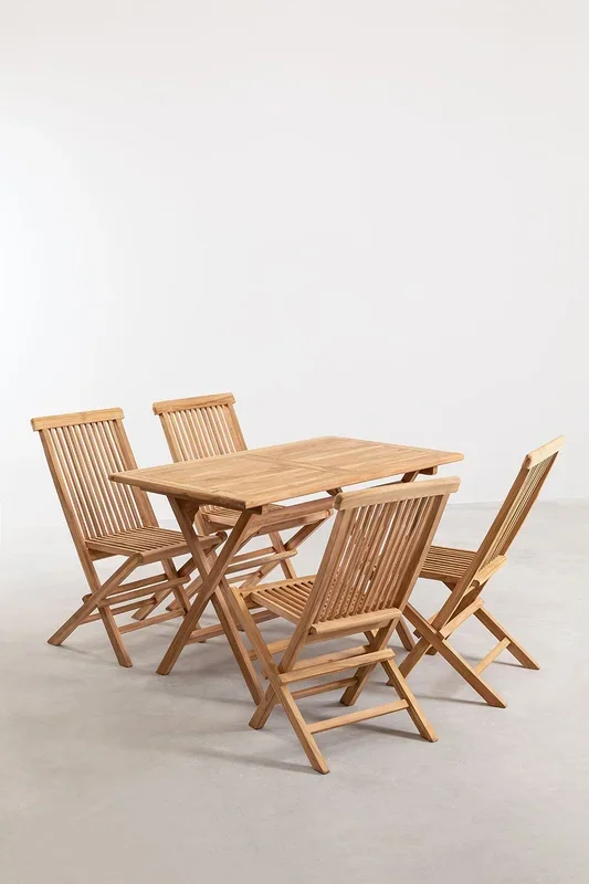 Set de Mesa Rectangular (120×70 cm) y 4 Sillas de Jardín Plegables en Madera de Teca Pira Madera de Teca – SKLUM