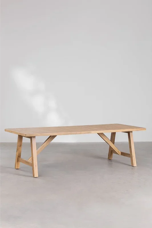 Set de Mesa Rectangular (260×100 cm) y 10 Sillas de Comedor en Madera de Acacia Dubai Blanco Gardenia – SKLUM