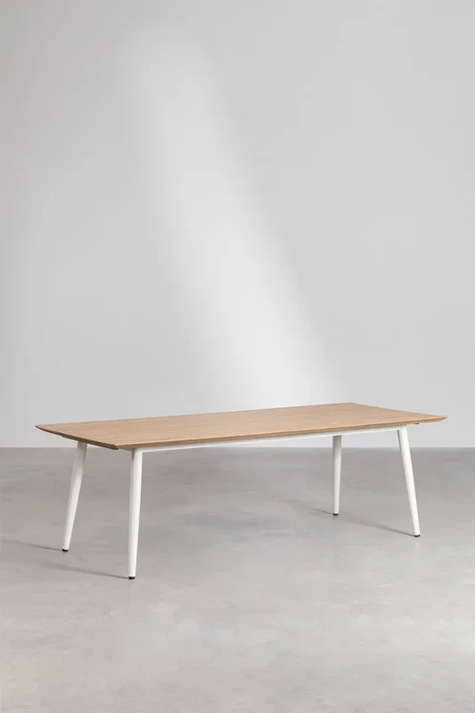 Set de Mesa Rectangular en Madera de Teca y Acero (240×100 cm) Lowel y 6 Sillas de Comedor con Reposabrazos Boucid Beige Tapioca – SKLUM