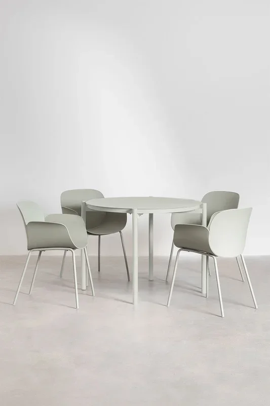 Set de Mesa Redonda en Aluminio (Ø109 cm) Elton y 4 Sillas de Jardín Lynette Verde Bambú – SKLUM