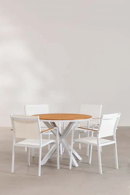 Set de Mesa Redonda (Ø100 cm) y 4 Sillas de Jardín Archer Blanco Gardenia – SKLUM