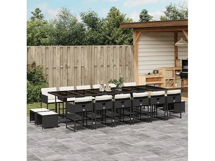Set de muebles jardín 17 piezas con cojines ratán sintético negro