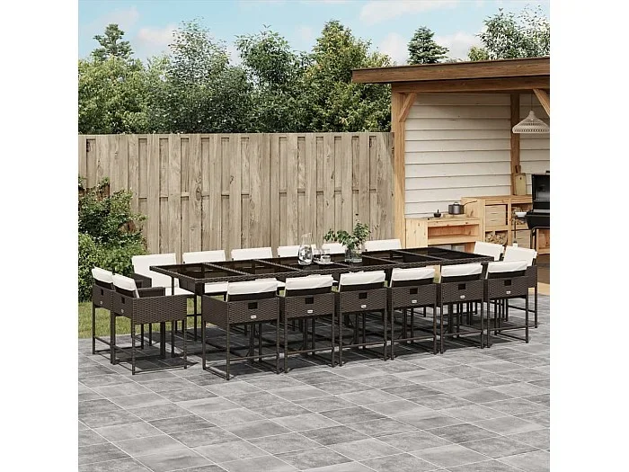 Set de muebles jardín 17 piezas y cojines ratán sintético marrón
