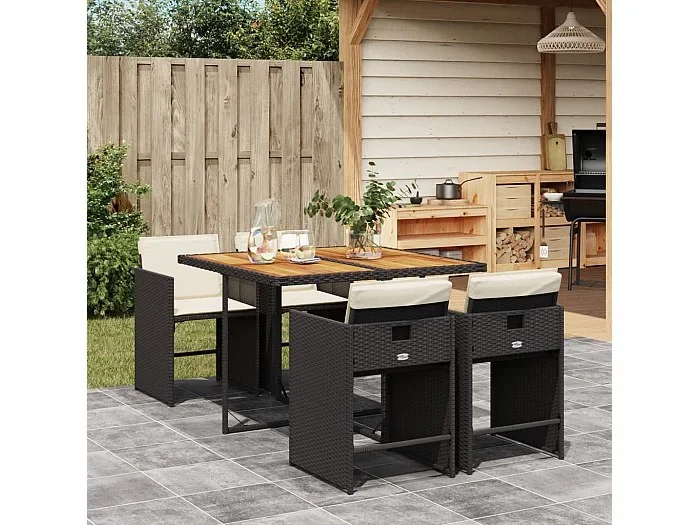 Set de muebles jardín 5 piezas con cojines ratán sintético negro