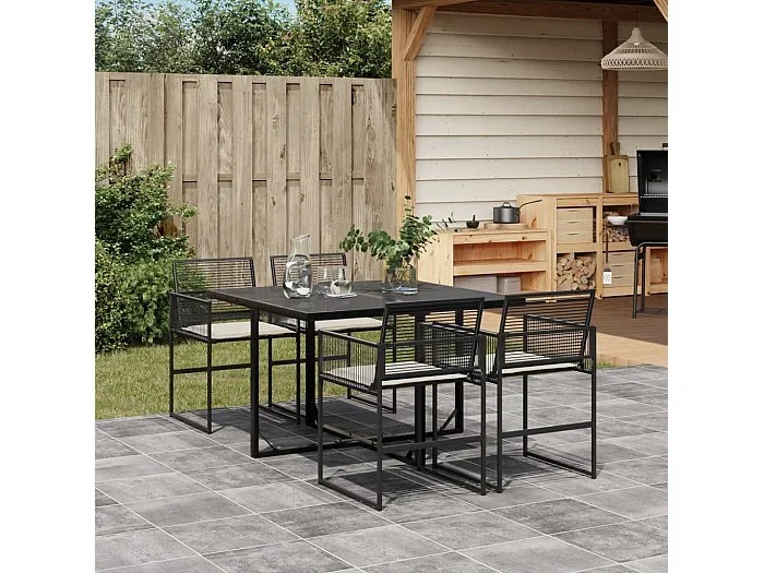 Set de muebles jardín 5 piezas con cojines ratán sintético negro