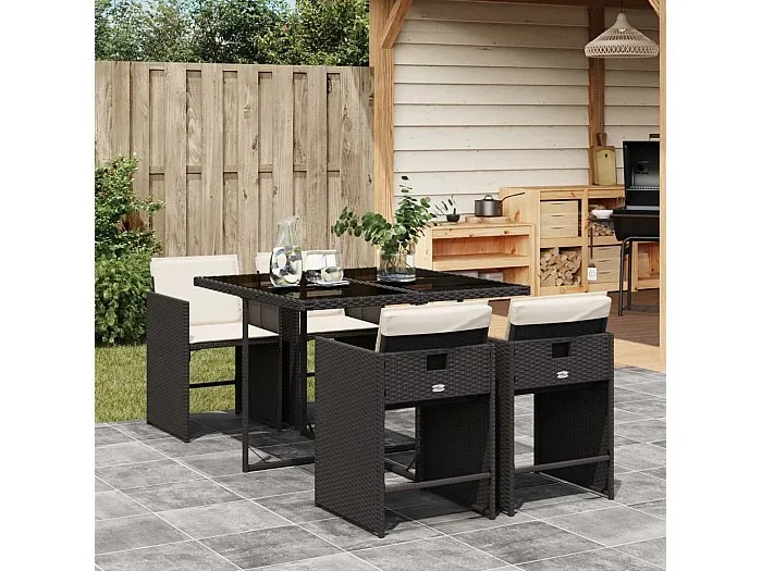 Set de muebles jardín 5 piezas con cojines ratán sintético negro