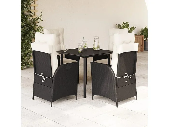 Set de muebles jardín 5 piezas con cojines ratán sintético negro