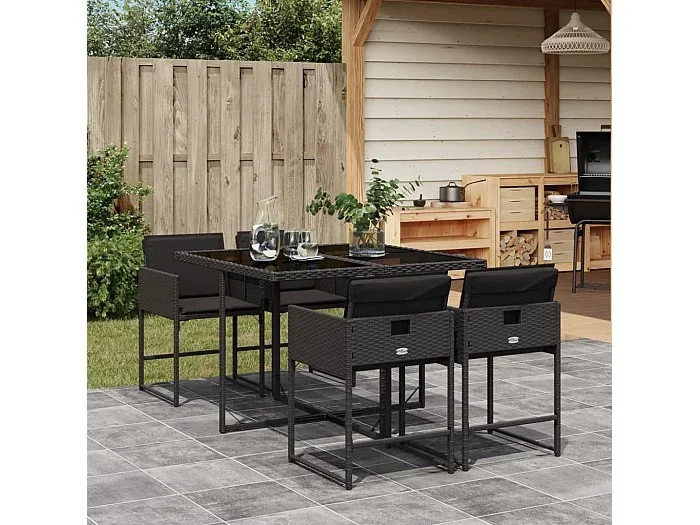 Set de muebles jardín 5 pzas con cojines ratán sintético negro ES429667