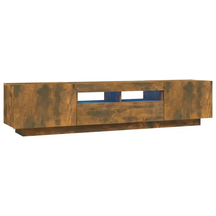 Set de muebles TV con LEDS 2 piezas contrachapada roble ahumado