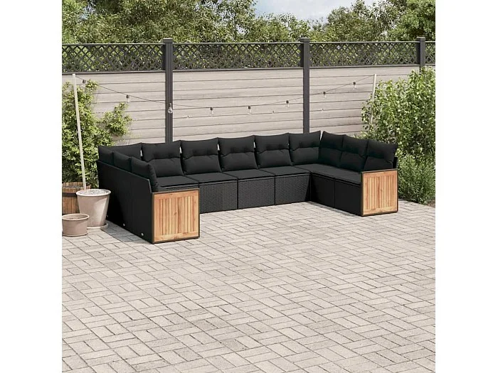 Set de sofás de jardín 10 piezas cojines ratán sintético negro