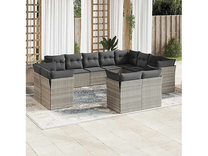 Set de sofás de jardín 12 piezas y cojines ratán sintético gris