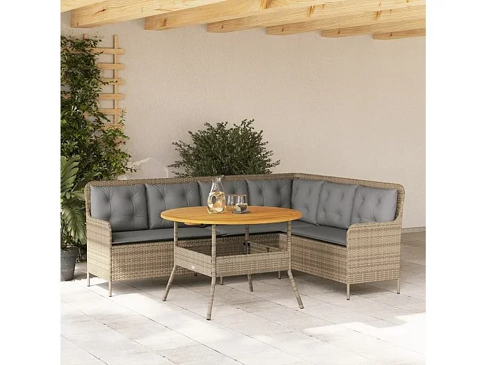 Set de sofás de jardín 2 piezas y cojines ratán sintético marrón