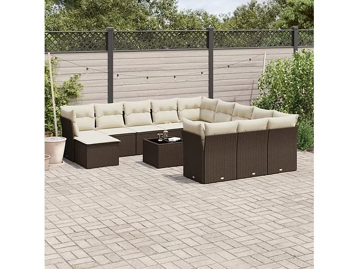 Set de sofás de jardín con cojines 13 piezas ratán PE marrón