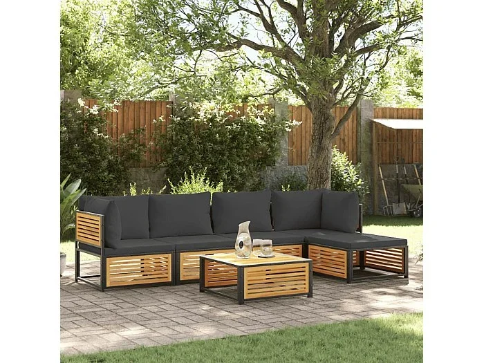 Set de sofás de jardín con cojines 6 piezas madera maciza acacia