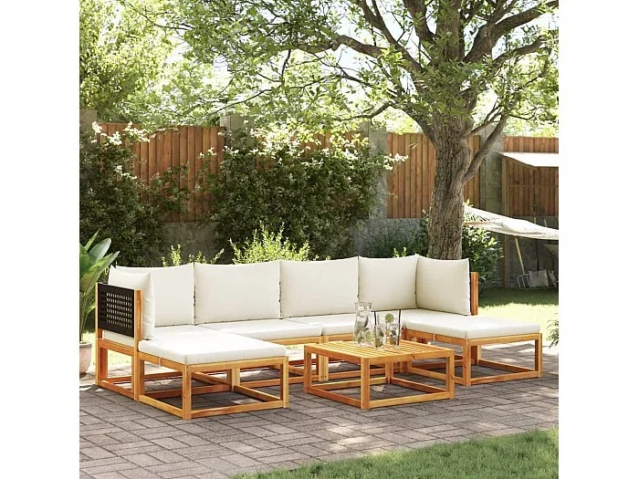 Set de sofás de jardín con cojines 7 piezas madera maciza acacia