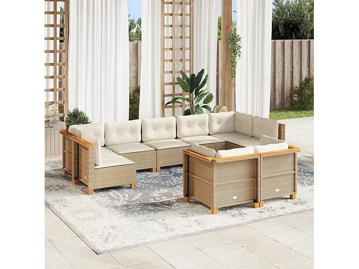 Set de sofás de jardín con cojines 9 piezas ratán sintético beige