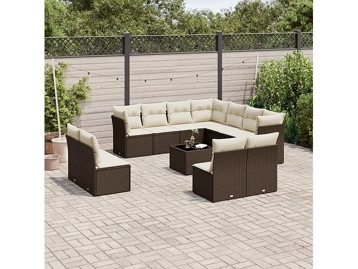 Set de sofás de jardín y cojines 12 piezas ratán sintético marrón