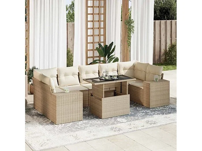 Set de sofás de jardín y cojines 8 piezas ratán sintético beige