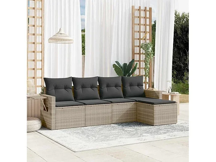 Set de sofás jardín y cojines 5 piezas ratán sintético gris claro