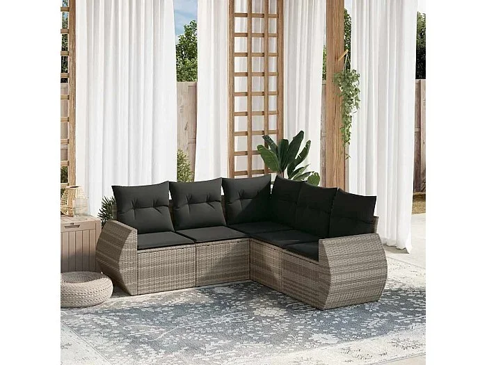 Set de sofás jardín y cojines 5 piezas ratán sintético gris claro