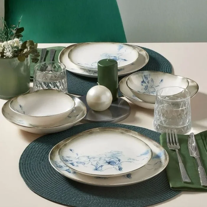 Set de vajilla de 24 piezas blanco/azul/porcelana