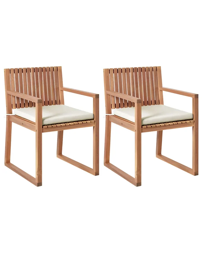 Set of 2 Garden Chairs with Cushions SASSARI PREMIUM Certified Acacia Wood Light Beige