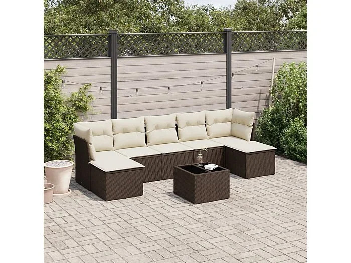 Set sofás de jardín 8 piezas y cojines ratán sintético marrón