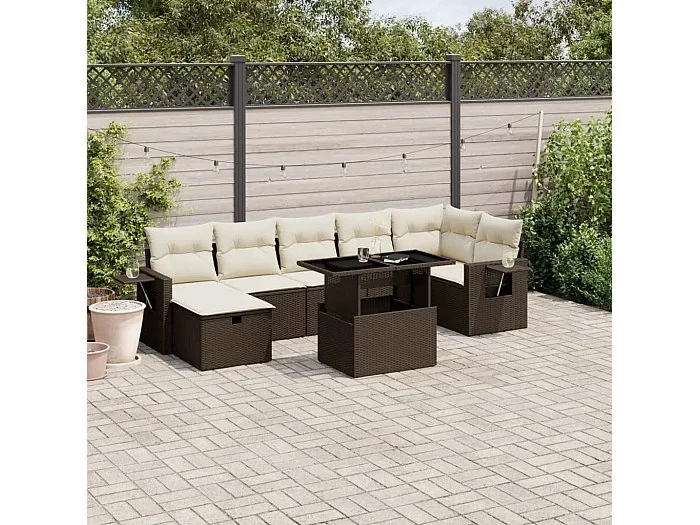 Set sofás de jardín 8 piezas y cojines ratán sintético marrón