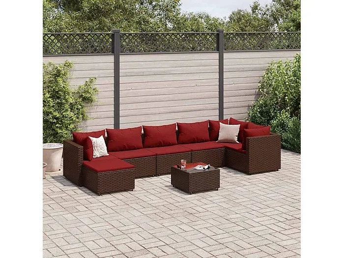 Set sofás de jardín 8 piezas y cojines ratán sintético marrón