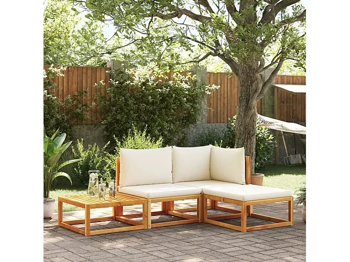 Set sofás de jardín con cojines 4 piezas madera maciza de acacia