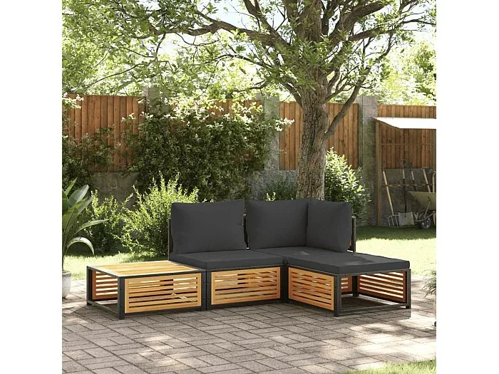 Set sofás de jardín con cojines 4 piezas madera maciza de acacia