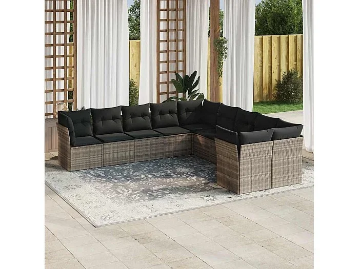 Set sofás jardín 10 piezas con cojines ratán sintético gris claro